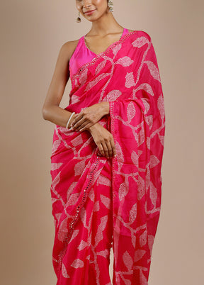 Pink Handloom Chiffon Pure Silk Saree With Blouse Piece