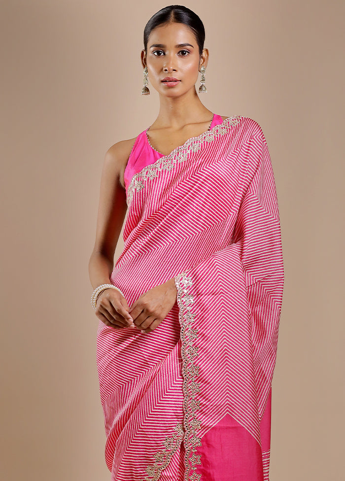 Pink Printed Pure Silk Saree Without Blouse Piece