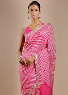 Pink Printed Pure Silk Saree Without Blouse Piece