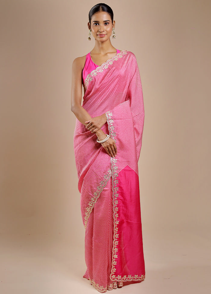 Pink Printed Pure Silk Saree Without Blouse Piece