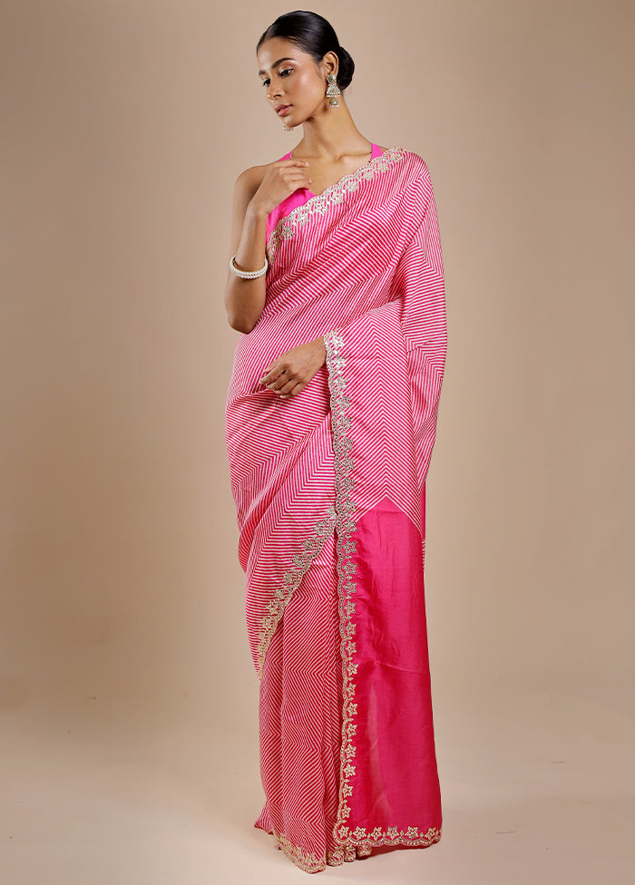 Pink Printed Pure Silk Saree Without Blouse Piece