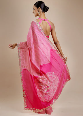 Pink Printed Pure Silk Saree Without Blouse Piece