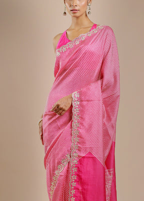 Pink Printed Pure Silk Saree Without Blouse Piece