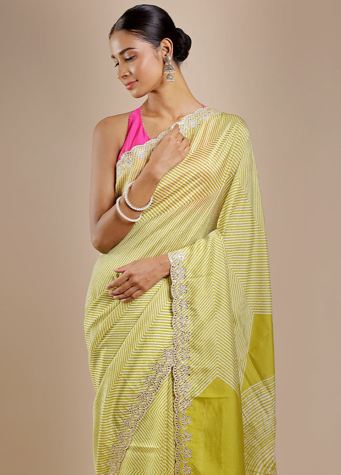 Green Printed Pure Silk Saree Without Blouse Piece