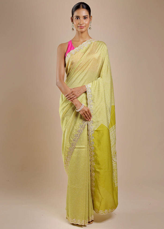 Green Printed Pure Silk Saree Without Blouse Piece