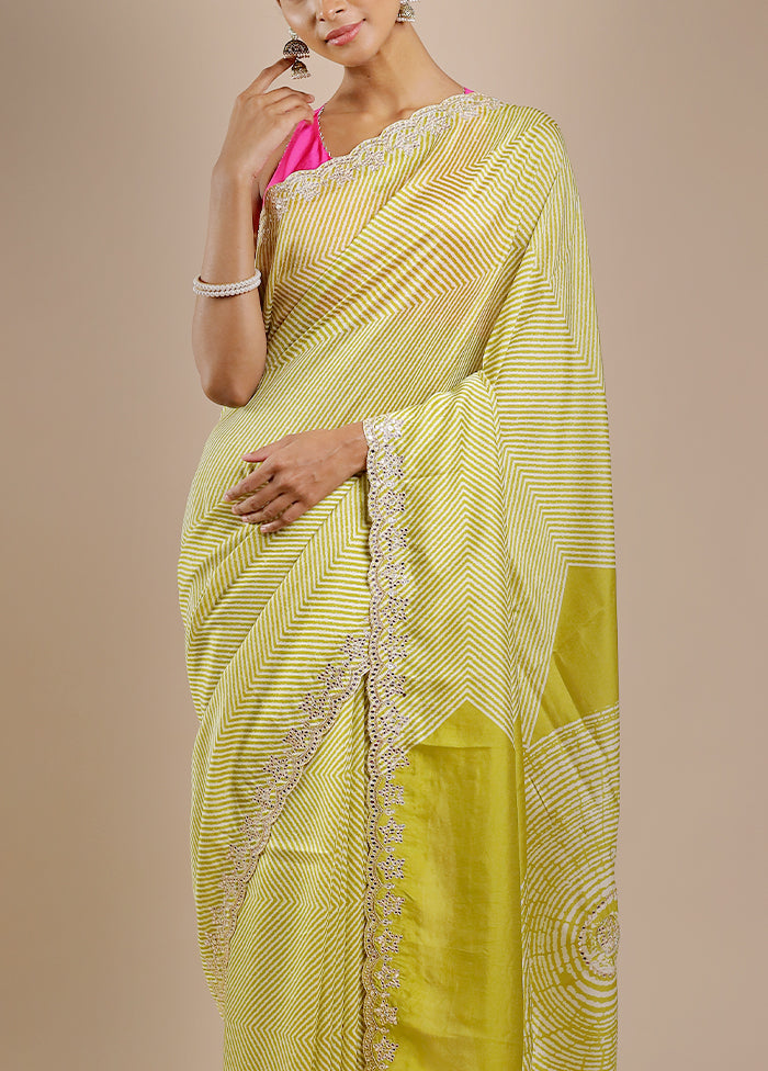 Green Printed Pure Silk Saree Without Blouse Piece