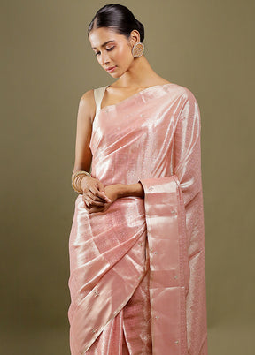 Pink Handloom Tissue Pure Silk Saree With Blouse Piece