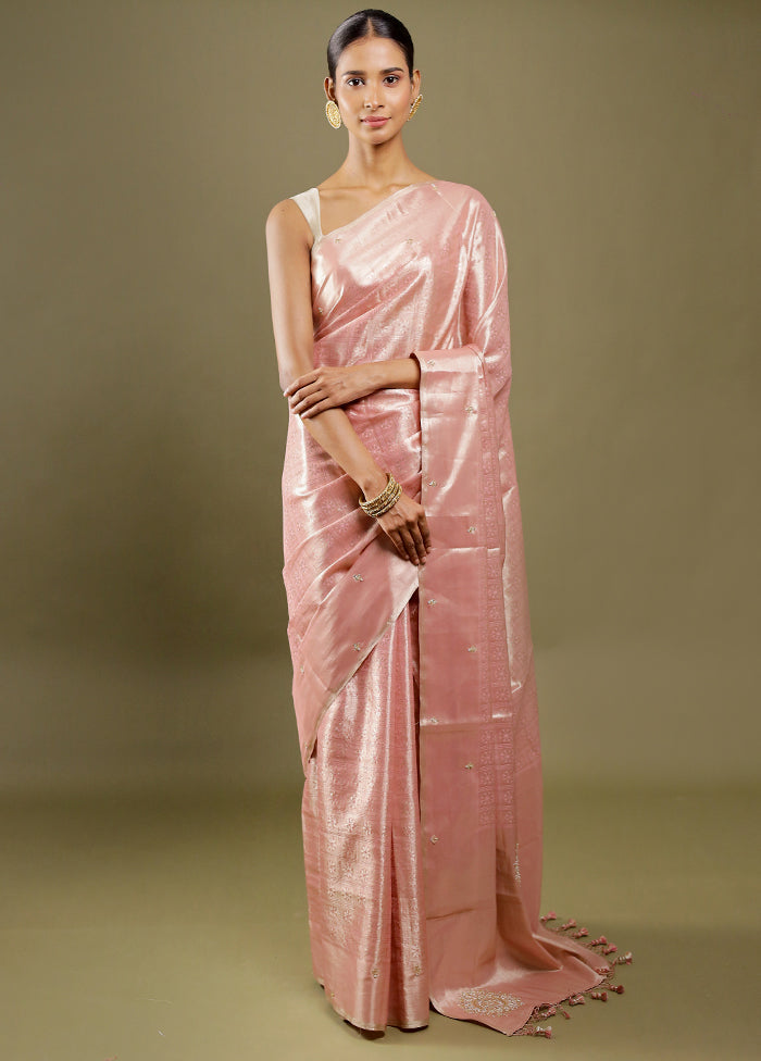 Pink Handloom Tissue Pure Silk Saree With Blouse Piece