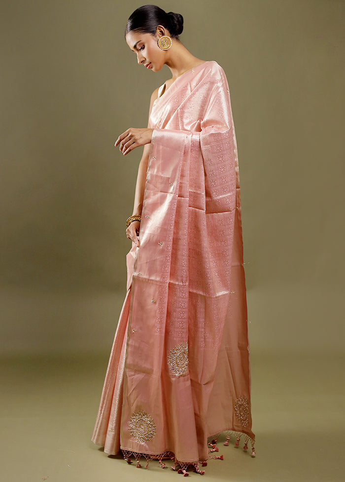 Pink Handloom Tissue Pure Silk Saree With Blouse Piece