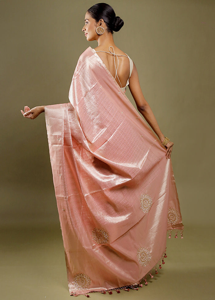 Pink Handloom Tissue Pure Silk Saree With Blouse Piece