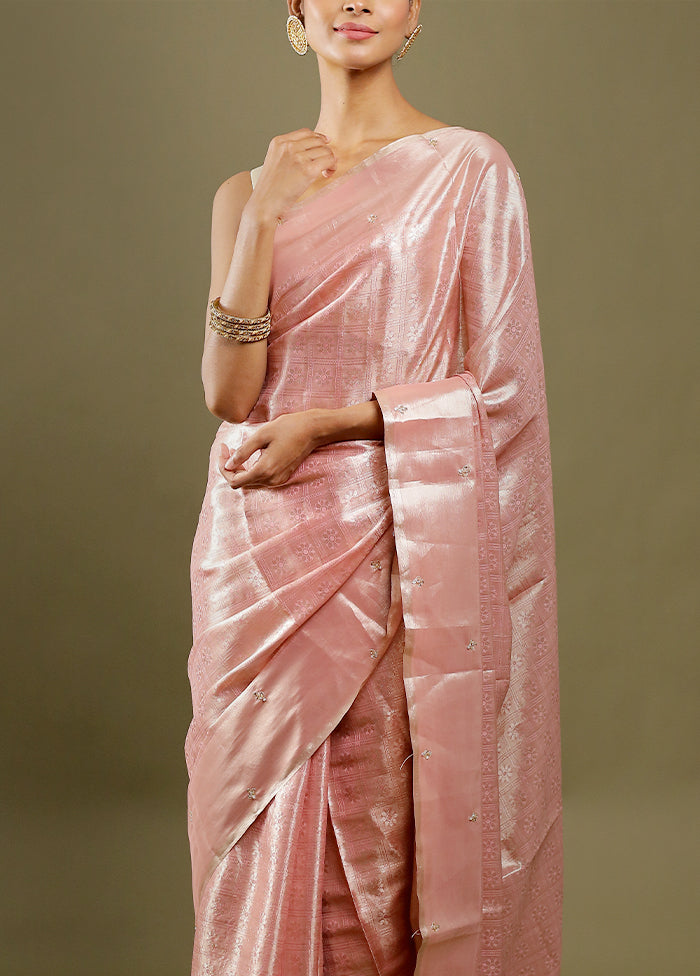 Pink Handloom Tissue Pure Silk Saree With Blouse Piece