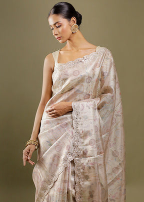 Cream Handloom Tissue Pure Silk Saree With Blouse Piece