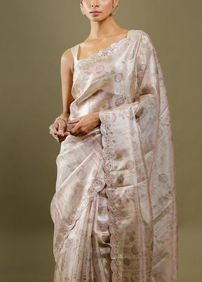 Cream Handloom Tissue Pure Silk Saree With Blouse Piece