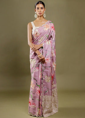 Pink Handloom Tussar Pure Silk Saree With Blouse Piece