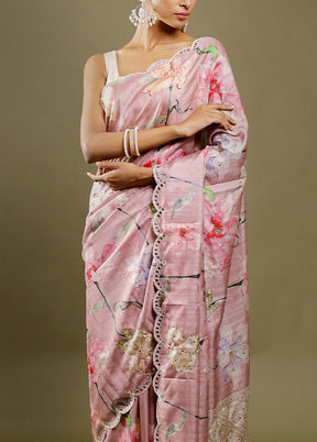 Peach Handloom Tussar Pure Silk Saree With Blouse Piece