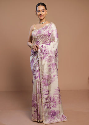 Cream Handloom Tussar Pure Silk Saree With Blouse Piece