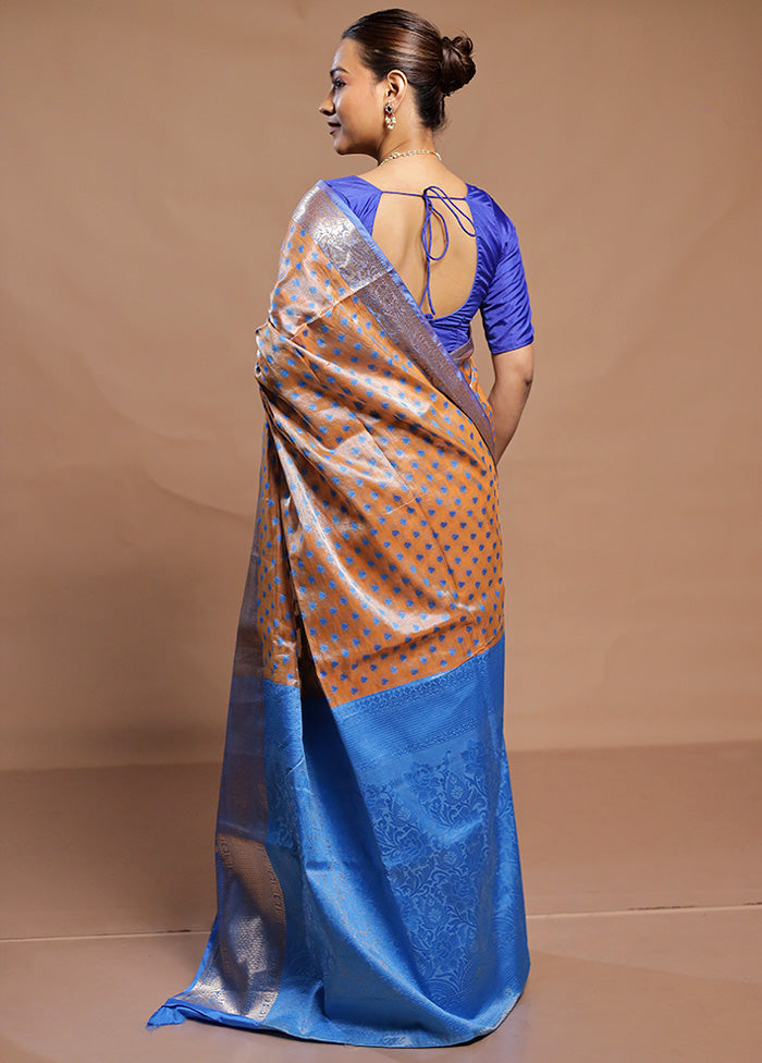 Rust Kora Silk Saree With Blouse Piece