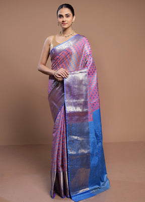 Pink Kora Silk Saree With Blouse Piece