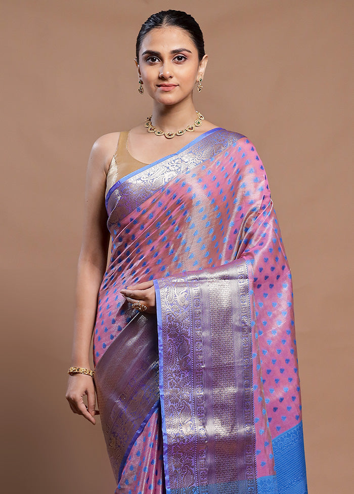 Pink Kora Silk Saree With Blouse Piece