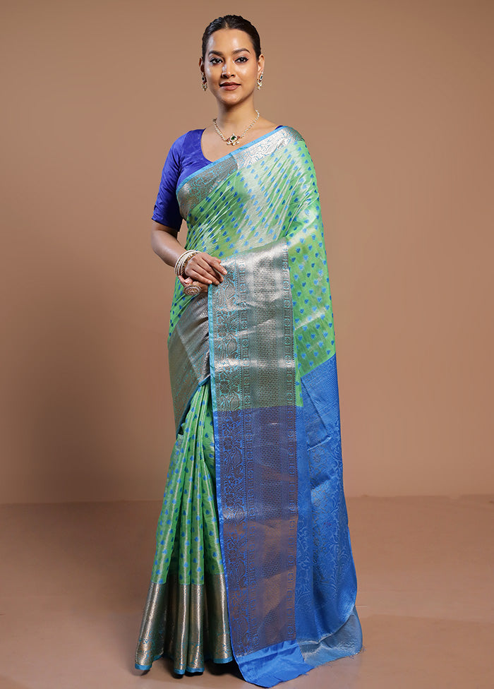 Green Kora Silk Saree With Blouse Piece