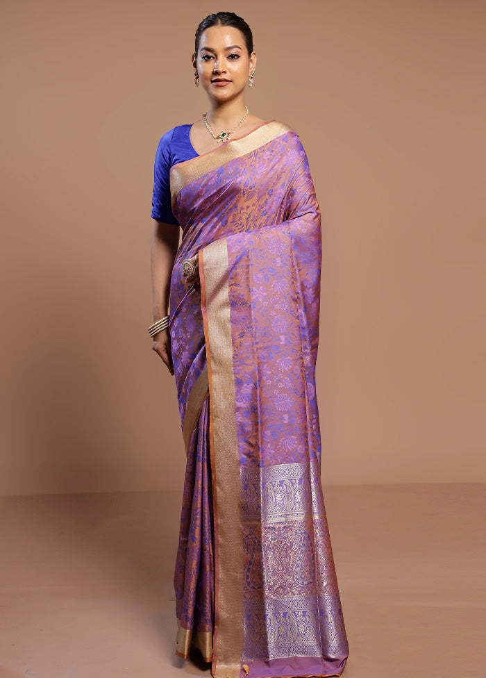 Purple Kanjivaram Silk Saree With Blouse Piece