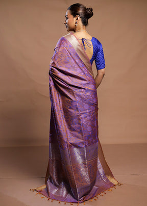 Purple Kanjivaram Silk Saree With Blouse Piece