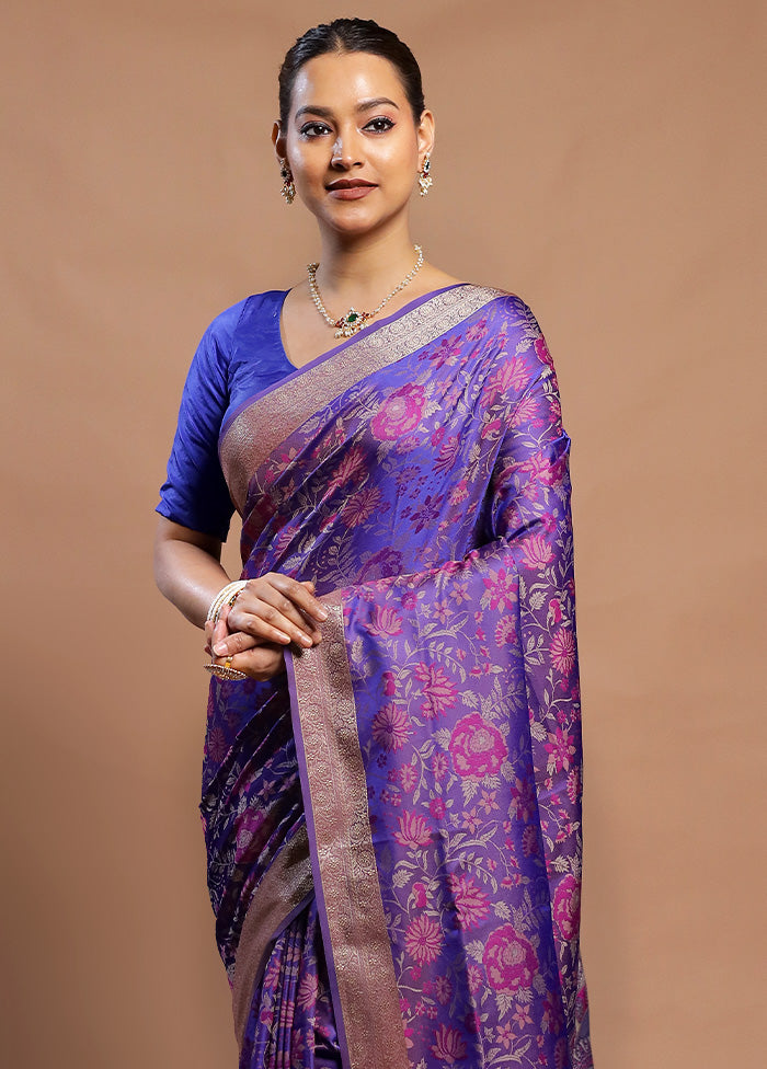 Purple Kanjivaram Silk Saree With Blouse Piece