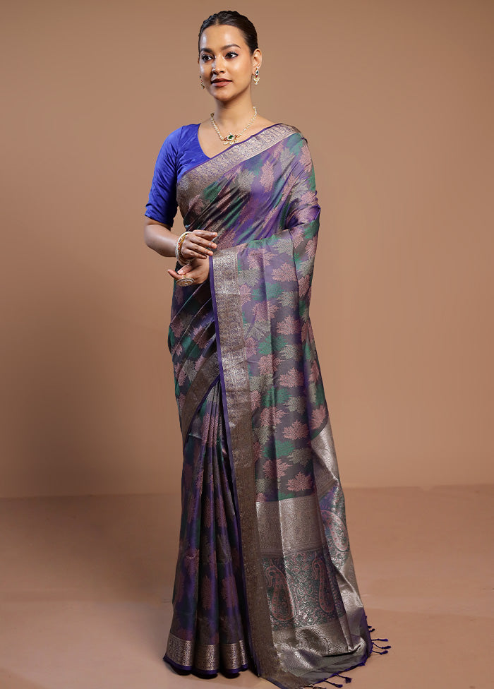 Blue Kanjivaram Silk Saree With Blouse Piece