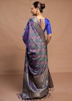 Blue Kanjivaram Silk Saree With Blouse Piece