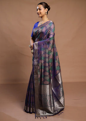 Blue Kanjivaram Silk Saree With Blouse Piece