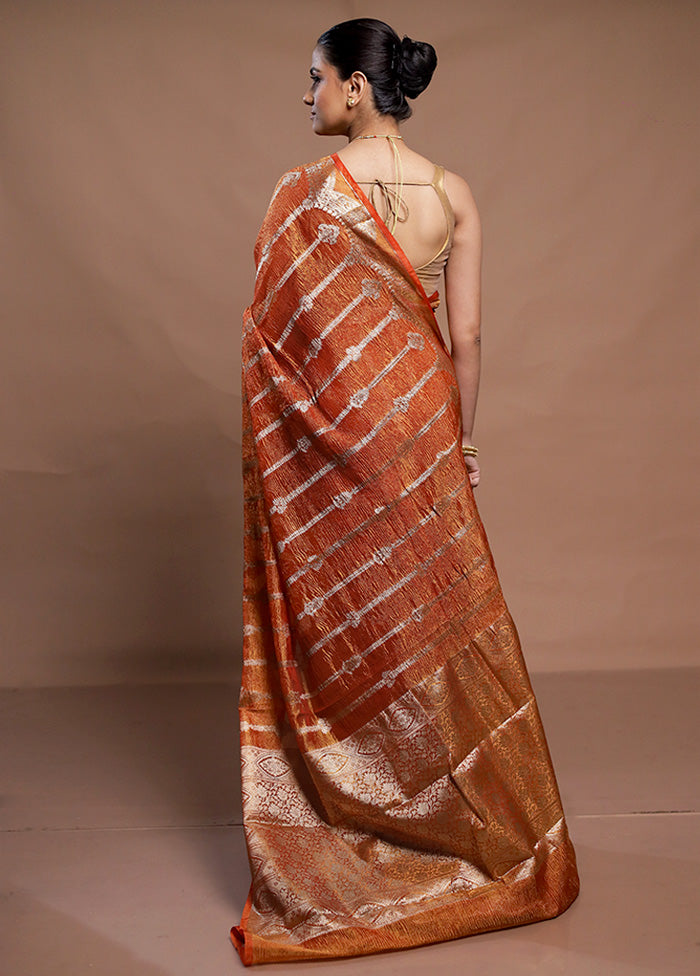 Orange Crushed Tissue Silk Saree With Blouse Piece