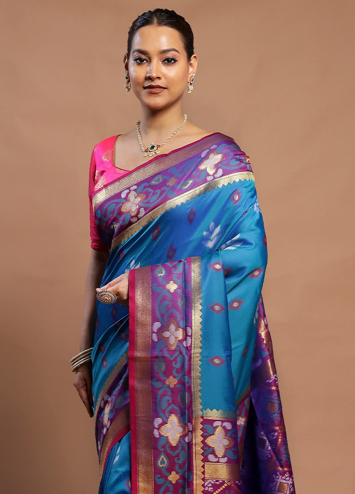 Blue Dupion Silk Saree With Blouse Piece