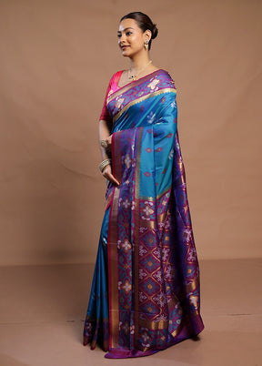 Blue Dupion Silk Saree With Blouse Piece