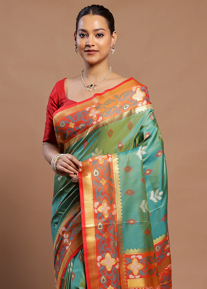 Green Dupion Silk Saree With Blouse Piece