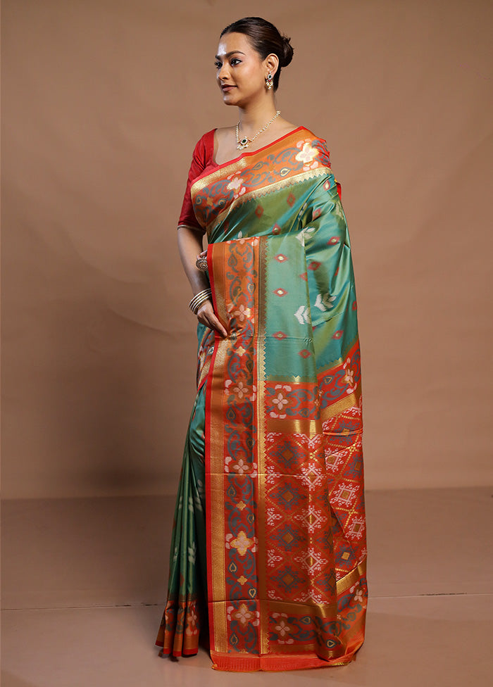 Green Dupion Silk Saree With Blouse Piece