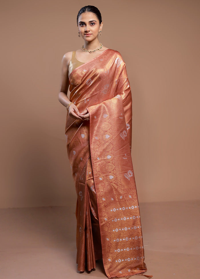 Rust Dupion Silk Saree With Blouse Piece