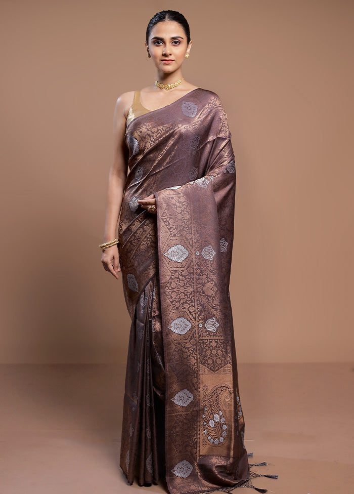 Grey Dupion Silk Saree With Blouse Piece