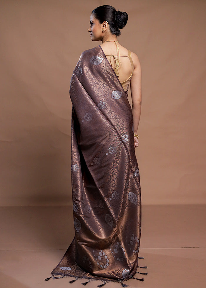 Grey Dupion Silk Saree With Blouse Piece