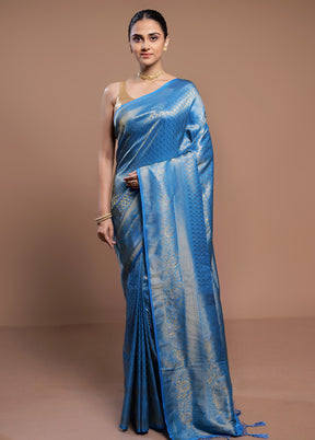 Blue Dupion Silk Saree With Blouse Piece