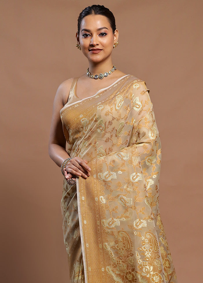 Cream Kora Silk Saree With Blouse Piece