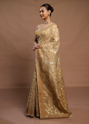 Cream Kora Silk Saree With Blouse Piece