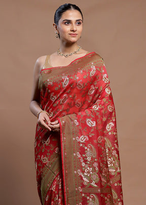 Red Kora Silk Saree With Blouse Piece