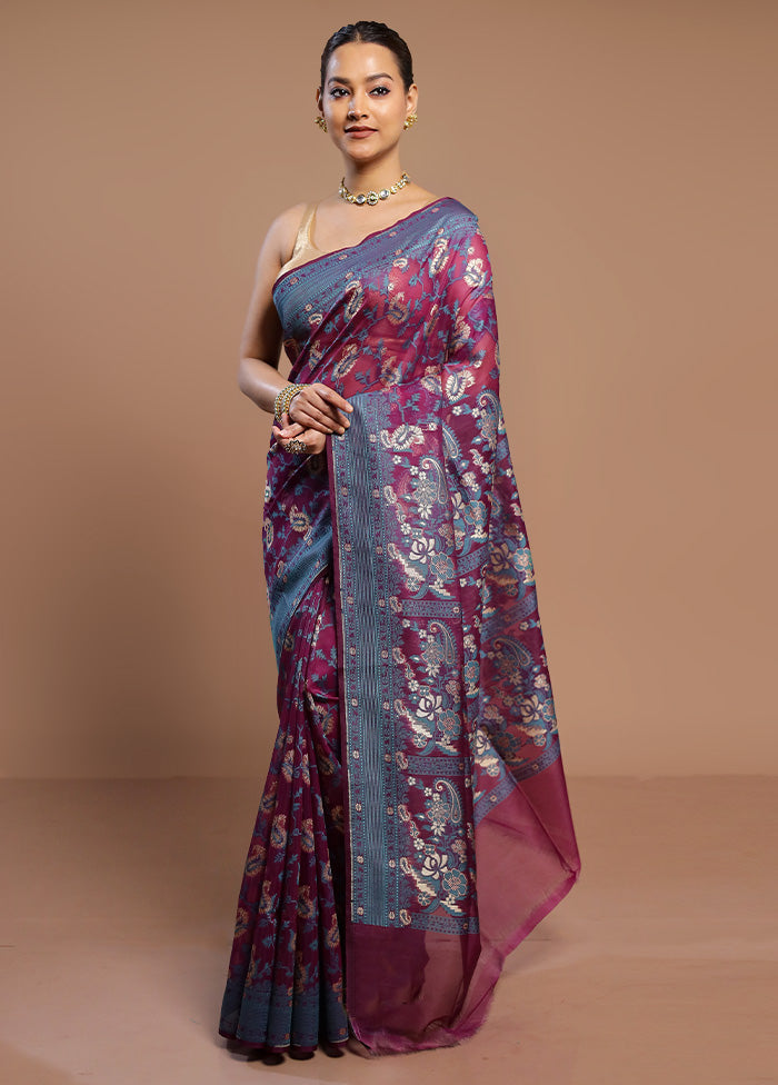 Purple Kora Silk Saree With Blouse Piece