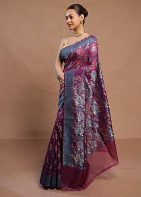 Purple Kora Silk Saree With Blouse Piece