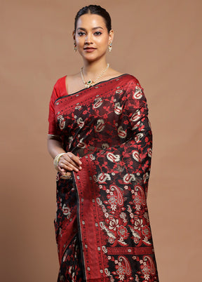 Black Kora Silk Saree With Blouse Piece