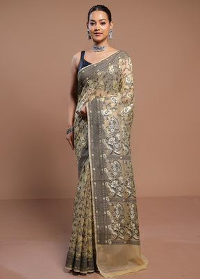 Cream Kora Silk Saree With Blouse Piece