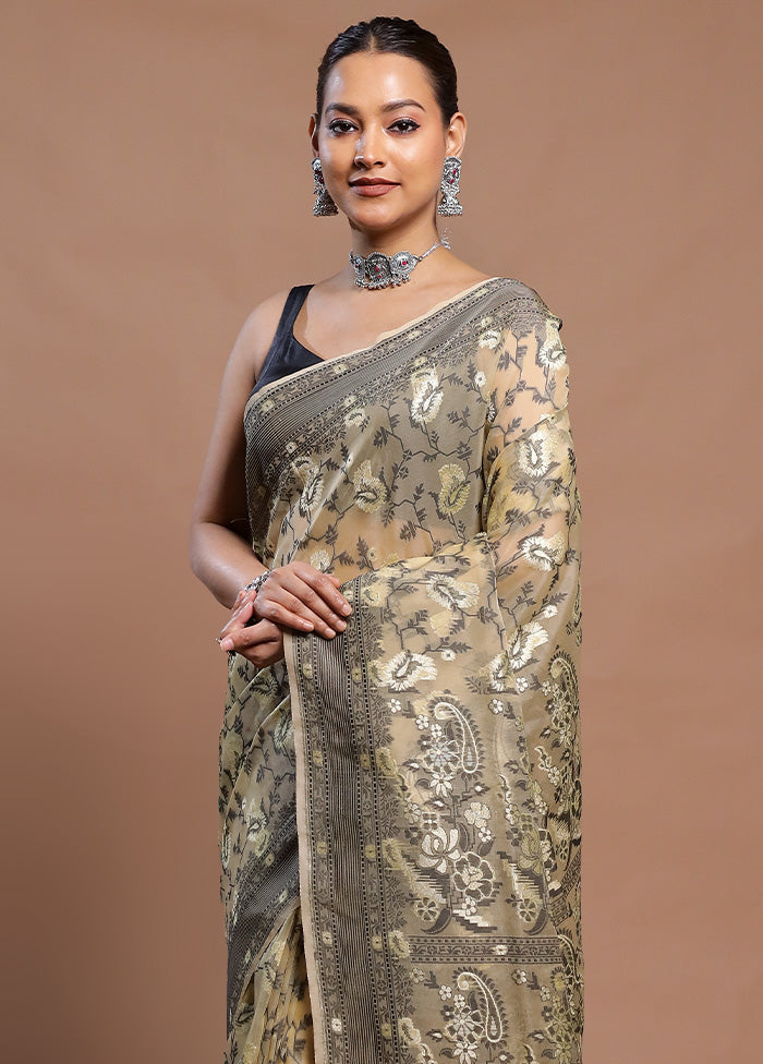 Cream Kora Silk Saree With Blouse Piece