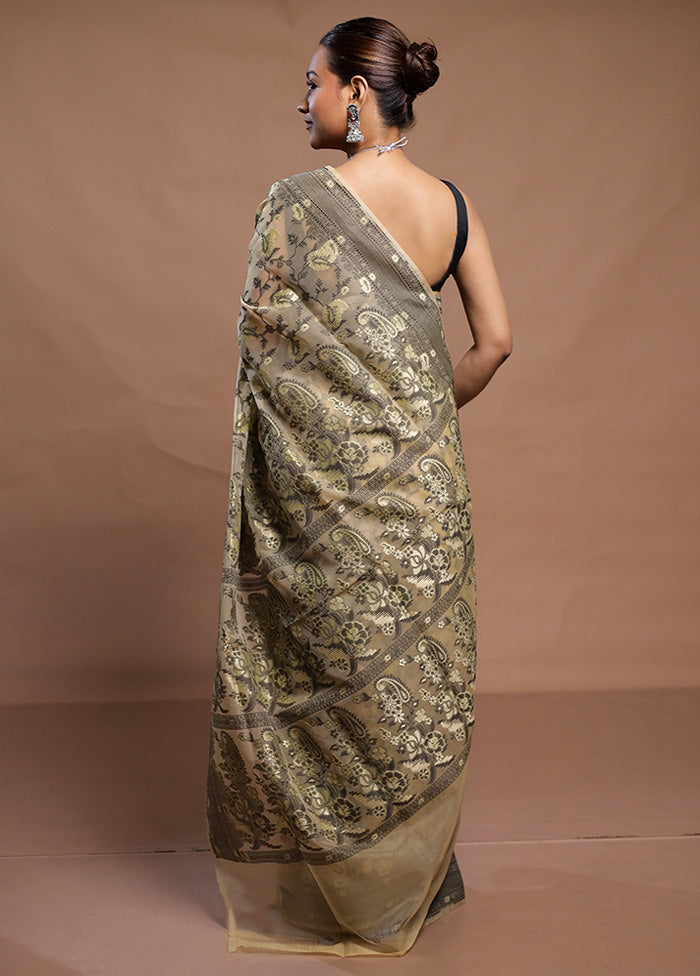 Cream Kora Silk Saree With Blouse Piece