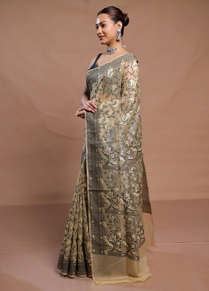 Cream Kora Silk Saree With Blouse Piece