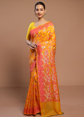 Yellow Kora Silk Saree With Blouse Piece